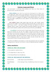 English Worksheet: pollution: causes and effects