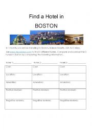 English Worksheet: Find a Hotel in Boston, Massachusetts