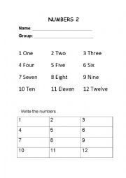 English Worksheet: Numbers Writing