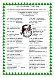 English Worksheet: ALL I WANT FOR CHRISTMAS - gap filling