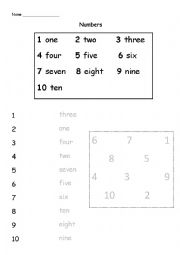 English Worksheet: Numbers 1-10