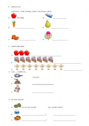 English Worksheet: Food- Numbers- Likes/Dislikes.