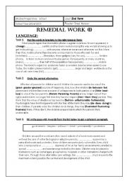 English Worksheet: Remedial work1 (2nd form )