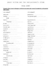 English Worksheet: Harry Potter and the Philosophers Stone word hunt and quiz