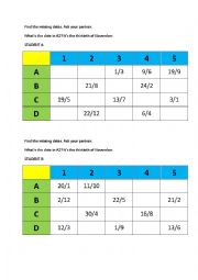 English Worksheet: Find the missing dates