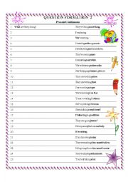 English Worksheet: Question formation in Present Continuous