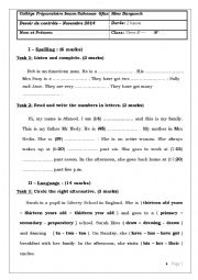 English Worksheet: Test N1 for the 7th form (1)