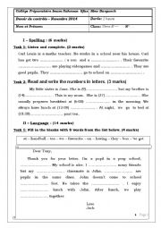 English Worksheet: Test N1 for the 7th form (2)