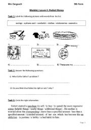 English Worksheet: 9th Form Lesson 4 Pocket Money  (1)