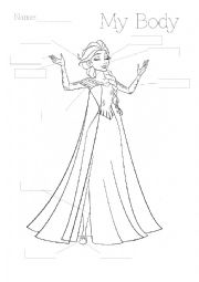 English Worksheet: My Body Writing Activity (Disney Frozen Elsa)