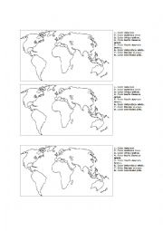 English Worksheet: 3 Per Page Continents of Earth ESL worksheet Printable