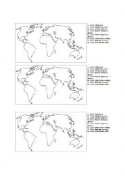 3 Per Page Continents of Earth ESL worksheet Printable