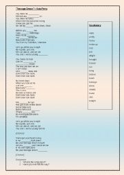 English Worksheet: 07 Top of the Pops (Song Lyrics) Katy Perry, Teenage Dream. Listening Comprehension and Vocabulary