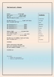 English Worksheet: 08 Top of the Pops (Song Lyrics) Rhianna, We Found Love. Listening Comprehension and Vocabulary