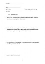 English Worksheet: All About You