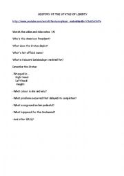 English Worksheet: Statue of liberty-a video