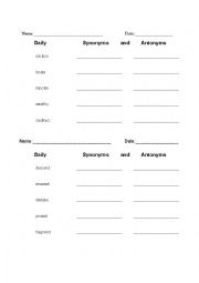 English Worksheet: Daily Synonyms and Antonyms 3