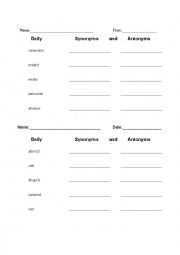 English Worksheet: Daily Synonyms and Antonyms 5