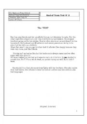 English Worksheet: end of term test