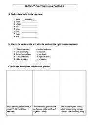 English Worksheet: PRESENT CONTINUOUS & CLOTHES
