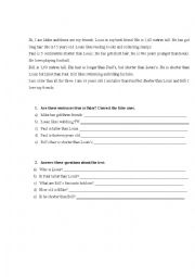 English Worksheet: Comparing people: Reading Comprehension
