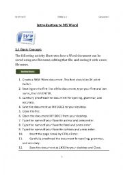 MS Word Activity Computers Worksheet