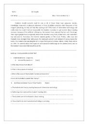 English Worksheet: reading comprehension