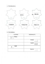 Numbers, Countries, Nationalities, Classroom objects, Verbs exercises