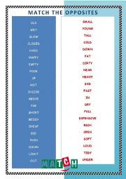 English Worksheet: Match the Opposites