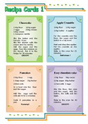 English Worksheet: Recipe Cards