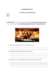 English Worksheet: Time Machine and Butterfly Effect  and Integrated writing 