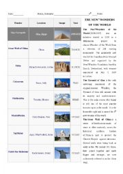 English Worksheet: The New 7 wonders OF The World