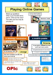 English Worksheet: Guided Writing) Playing online games (puzzle or simulation)