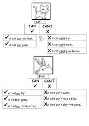 English Worksheet: Can / Cant - informational charts