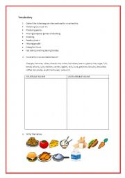 English Worksheet: Food, Countable and Uncountable Nouns.