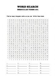 English Worksheet: Irregular verbs wordsearch   1/5 and  2/5