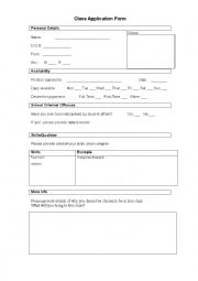 Class Application Form