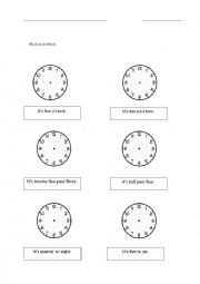 Read and draw the time in the clocks