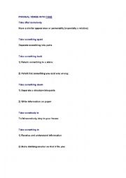 English Worksheet: Phrasal verbs with TAKE