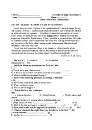 English Worksheet: test about natural disasters: floods