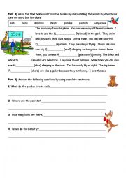 English Worksheet: reading text about animals