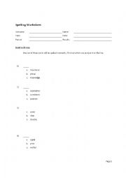 English Worksheet: Spelling Worksheet