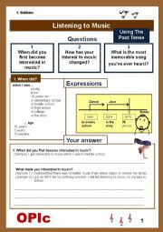 English Worksheet: Guided Writing) When did you become interested in music? (Using the past tense)