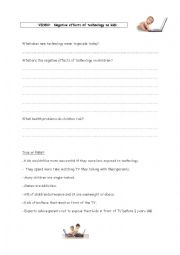 English Worksheet: New technology and kids