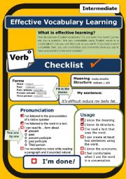 English Worksheet: (Self-evaluation Checklist) Verb (intermediate) *Proofread*