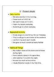 English Worksheet: present sipmle usages