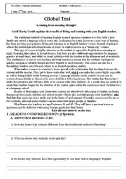 English Worksheet: 2nd bac global test