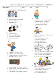 English Worksheet: Exam for 8th grades