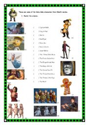 English Worksheet: Shrek 1 - Fairy Tales Characters