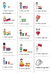 English Worksheet: Where is he/she from